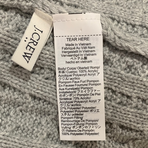J.CREW FACTORY Gray Cable Knit Beanie with Cream Pom Pom - Picture 6 of 8
